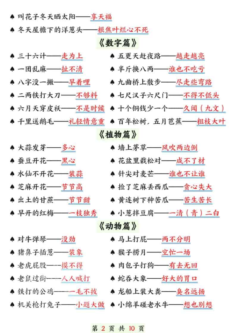 一年级下语文寒假预习晨读晚背（歇后语和谚语）-七彩云源码网