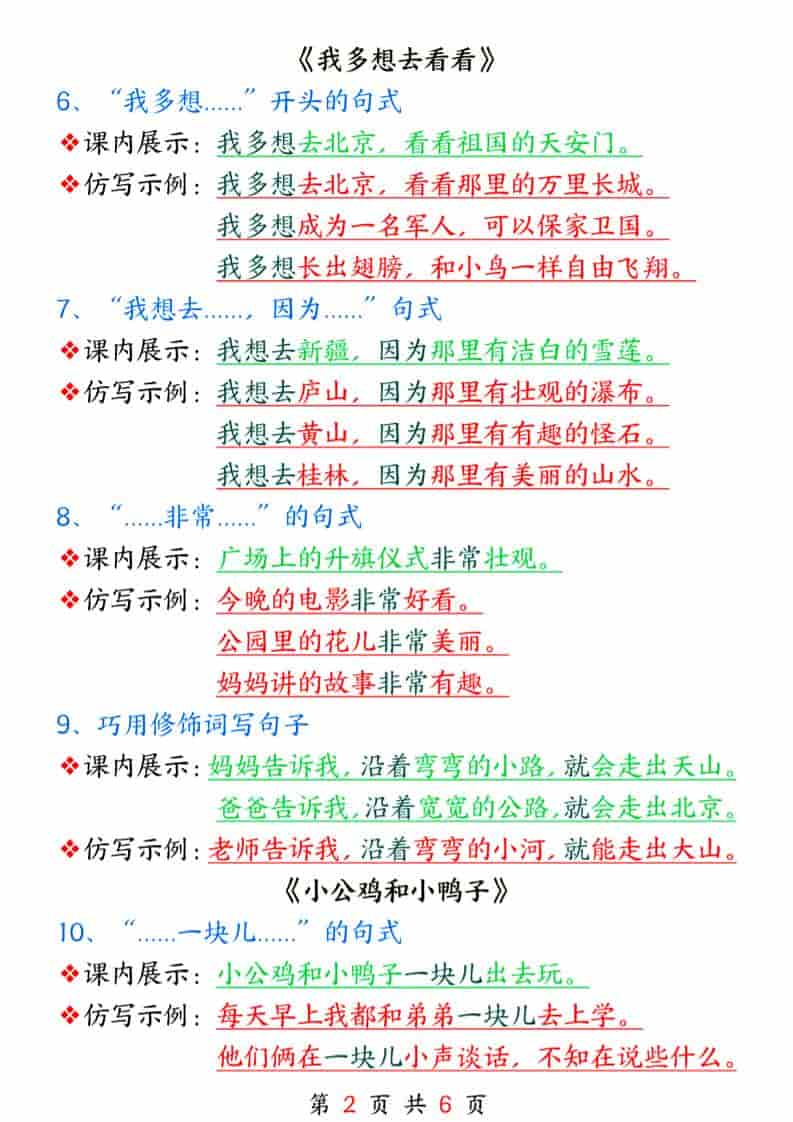 一年级下语文课内句子仿写-七彩云源码网